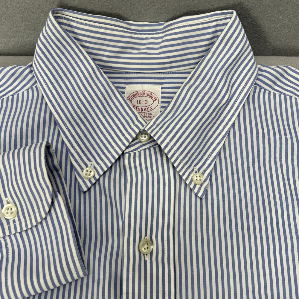 VTG Brooks Brothers Makers Woven Dress Shirt Men 16-3 Blue White Striped USA